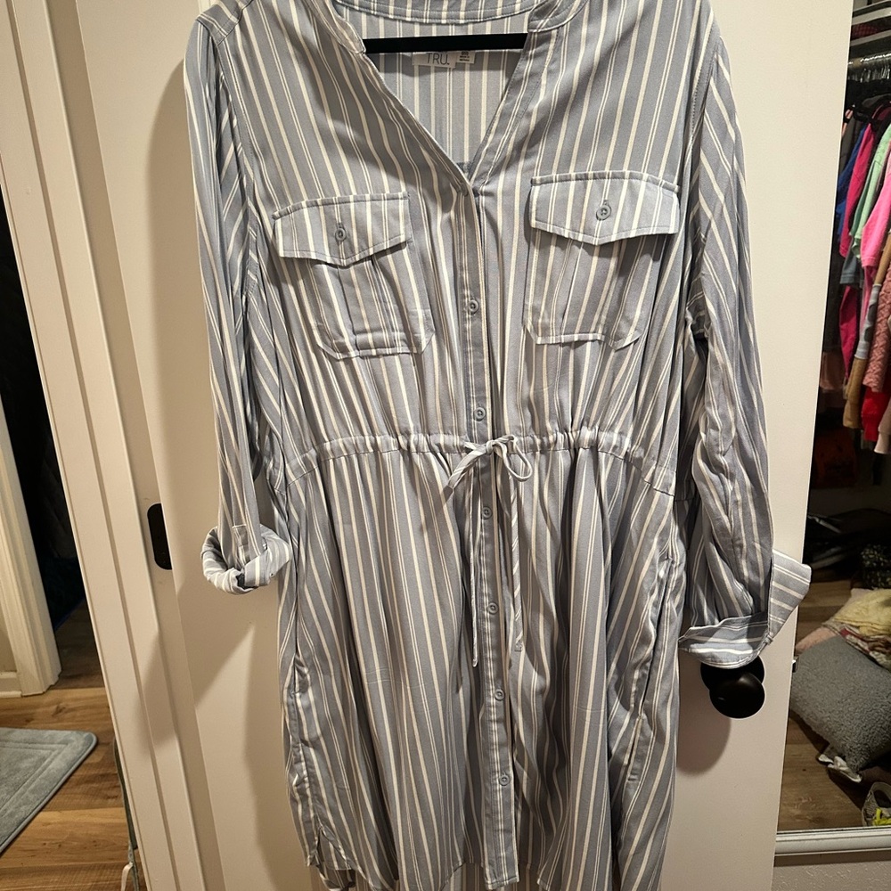 Time and Tru Blue and White Buttoned Tie Front Sundress